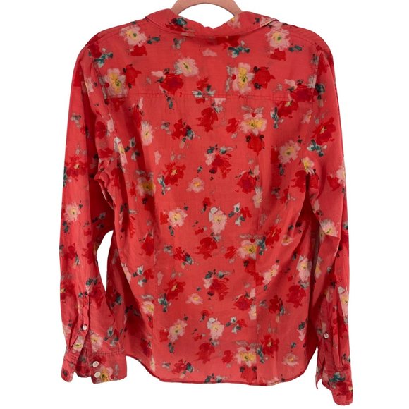 J. Crew Women's Size Large Peach/Coral Floral Long-Sleeved Button-Down Shirt - Picture 2 of 6
